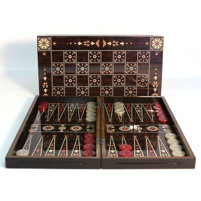 Backgammon Set: 19" Flowered Decoupage - WiredVillage Games - Backgammon